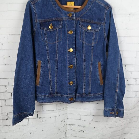 RUBY RD BLUE DENIM CROPPED JEAN JACKET WITH BROWN FAUX SUEDE DETAIL SIZE 10 - Picture 4 of 10